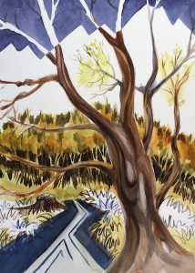 A View From Manzanar, Watercolor 22 x 30