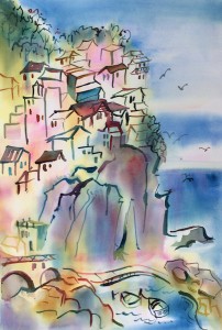 Hill Town, Watercolor, 15 x 22