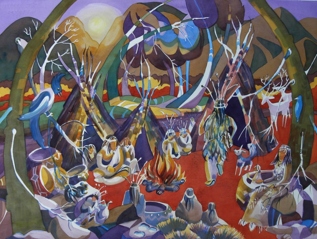First People, Miwoks in Yosemite Watercolor 22x30