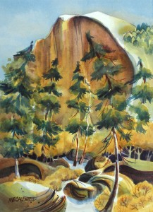 In the Shadow, Half Dome Watercolor 15x11