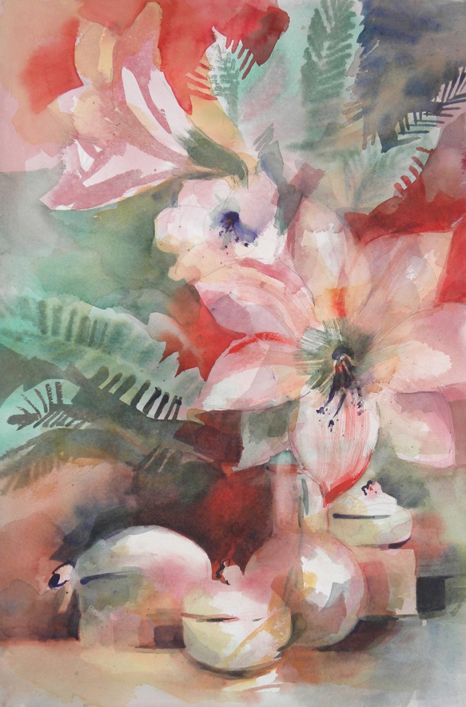 Pink Amaryllis Watercolor 30x22