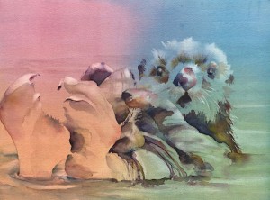 Sea Otter, Watercolor, 15 x 11