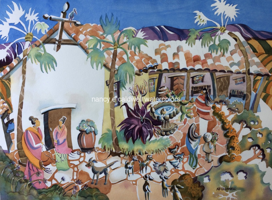 Visiting Soledad Mission - Watercolor 22x30